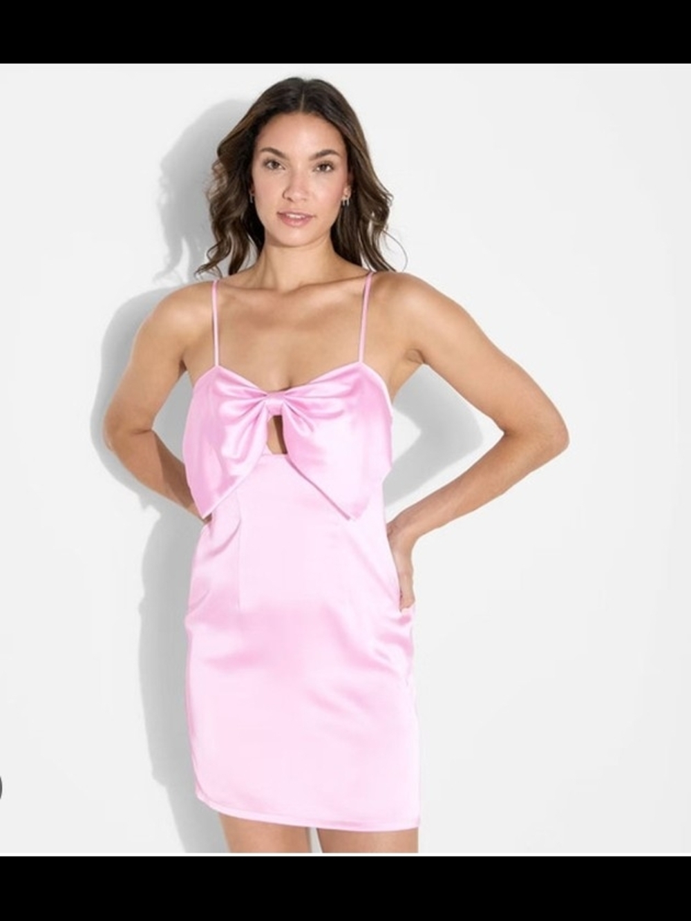 wild fable Pink Satin Bow-Front Slip Dress